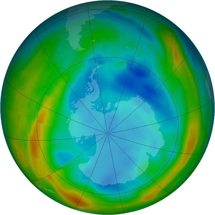 Antarctic ozone map for 10 August 2014